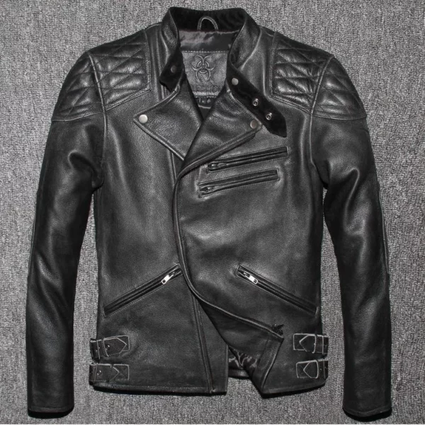 Mens Skull Leather Jackets, faux fur top Leather jacket. - Image 2