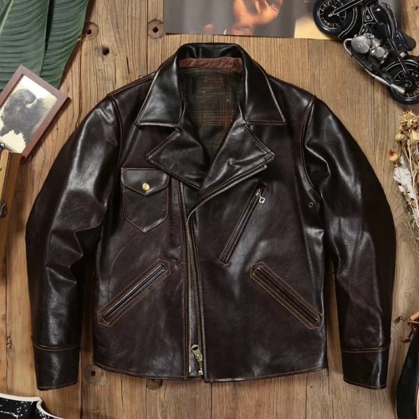 Men's Dark Brown Spring Jacket Plus Size 4XL American Motorcycle Style Natural Cowhide Slim Fit Short Genuine Leather Coats - Image 2