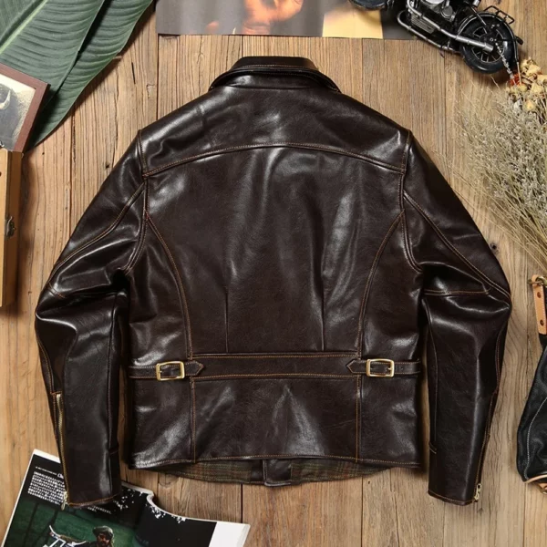 Men's Dark Brown Spring Jacket Plus Size 4XL American Motorcycle Style Natural Cowhide Slim Fit Short Genuine Leather Coats - Image 3