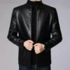 Faux Leather Jacket Stylish Men's Faux Leather Motorcycle Jacket with Stand Collar Zipper Neck Windproof for Cool - Image 2