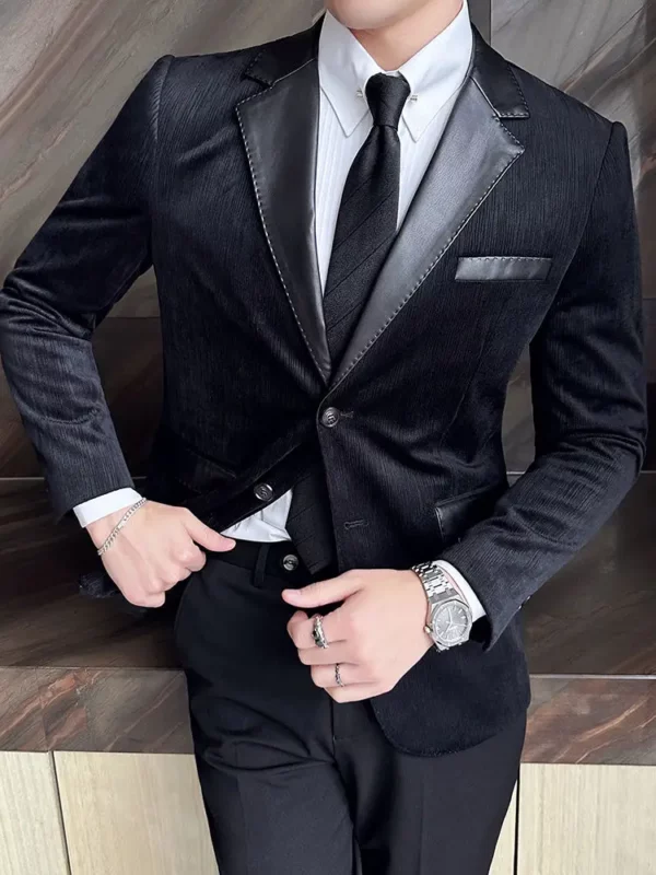 Male Coats Spring Autumn Leather Men's Jackets Splicing Blazers Trendy Joker Vintage Casual Luxury Designer Korean Reviews Many - Image 2