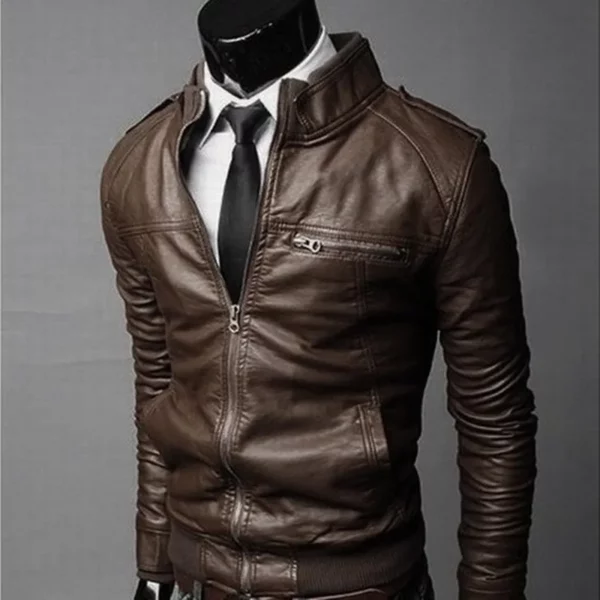Brand New Men's Motorcycle Leather Jacket Slim Men Faux Leather Jacket Outer Wear Clothing for Male Garment Man Jackets - Image 2