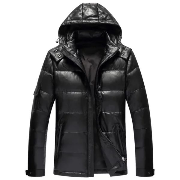 Leather Winter Genuine Duck Down Jacket Men Clothing 2023 Motorcycle 100% Real Sheepskin Coat Men's Down Jackets Hooded 6 - Image 5