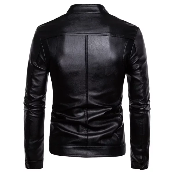 Stand-up Collar Type Men's Motorcycle Leather Jacket Washed PU Leather Jacket for Men - Image 3