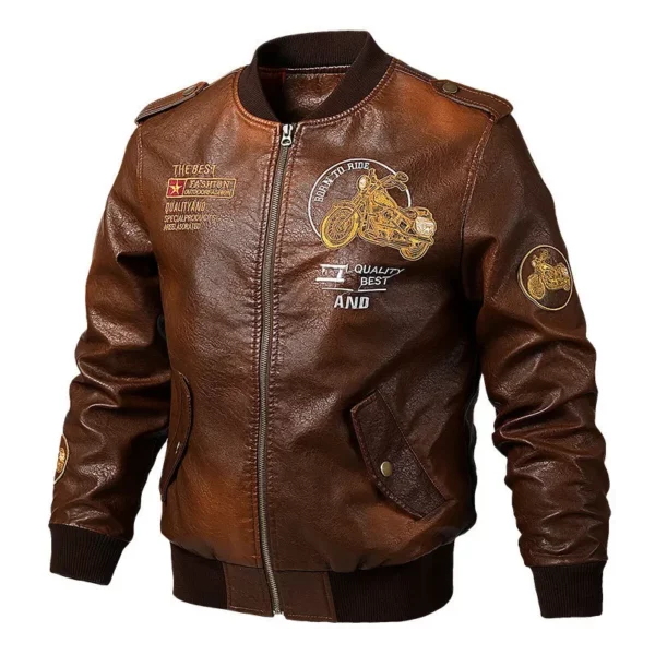 Fashionable Men's High - Street Biker Leather Jackets, V - Neck Handsome Men's Washed PU Leather Jackets for Spring and Autumn. - Image 3