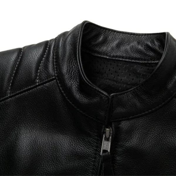 COPERSIAN Natural Cowhide Jackets top layer cowhide men's motorcycle suit Black Stand Collar Short Genuine Leather Coat - Image 6