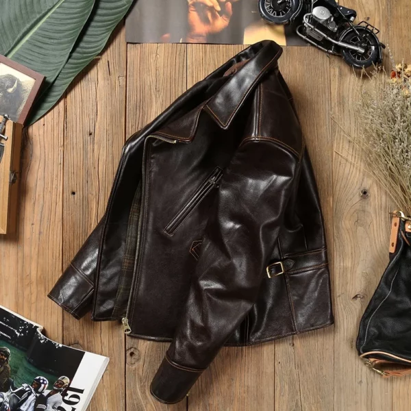 Men's Dark Brown Spring Jacket Plus Size 4XL American Motorcycle Style Natural Cowhide Slim Fit Short Genuine Leather Coats - Image 5