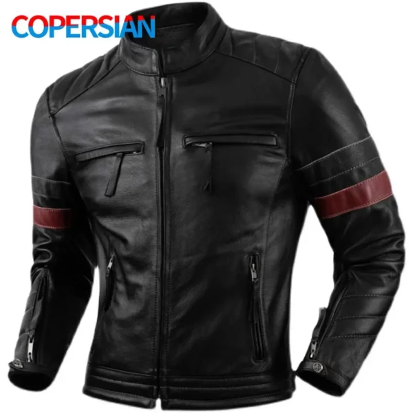 COPERSIAN Natural Cowhide Jackets top layer cowhide men's motorcycle suit Black Stand Collar Short Genuine Leather Coat