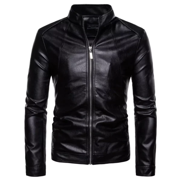 Stand-up Collar Type Men's Motorcycle Leather Jacket Washed PU Leather Jacket for Men