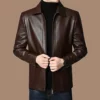 Faux Leather Jacket Stylish Men's Faux Leather Motorcycle Jacket with Stand Collar Zipper Neck Windproof for Cool - Image 3