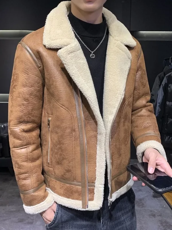 New Winter Mens Faux Leather Motorcycle Jacket Zipper Thick Faux Fleece liner Vintage Casual Short Coat Lapel Street Outerwear - Image 3