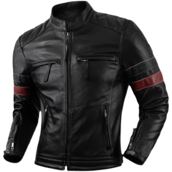 COPERSIAN Natural Cowhide Jackets top layer cowhide men's motorcycle suit Black Stand Collar Short Genuine Leather Coat - Image 4