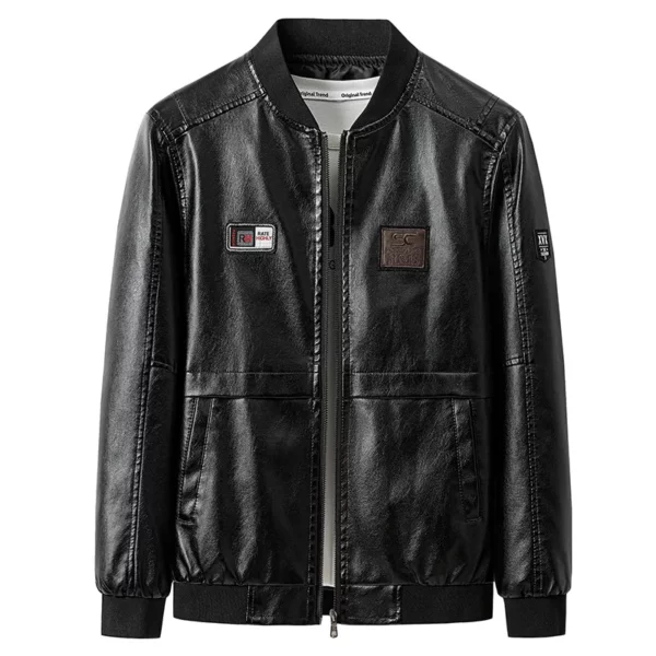 Leather Jacket Men's Autumn Alphabet Embroidery Fashion Male Coat All Trends Match Casual Fur Clothing Locomotive Streetwear New - Image 2