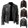 New Men's Clothing Men Leather Coat Stand Collar Punk Motorcycle Leather Jacket Spring Summer Fashion - Image 4