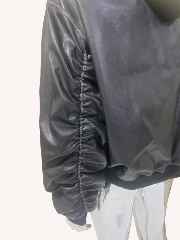 Nerazzurri Autumn Winter Cool Handsome Oversized Distressed Black Thick Warm Pu Leather Jacket Men Fake 2 Piece Clothes Hoodie - Image 5