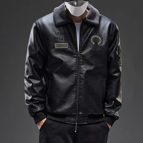 Autumn Men's Leather Jacket Alphabet Embroidered Brand Fashion Trend Casual Male Coat High Street PU Locomotive Top Clothing