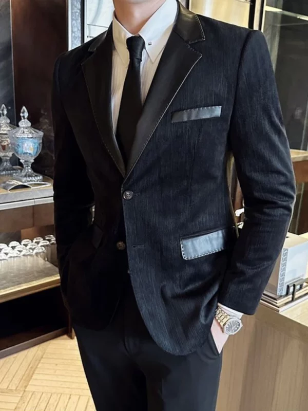 Male Coats Spring Autumn Leather Men's Jackets Splicing Blazers Trendy Joker Vintage Casual Luxury Designer Korean Reviews Many - Image 6