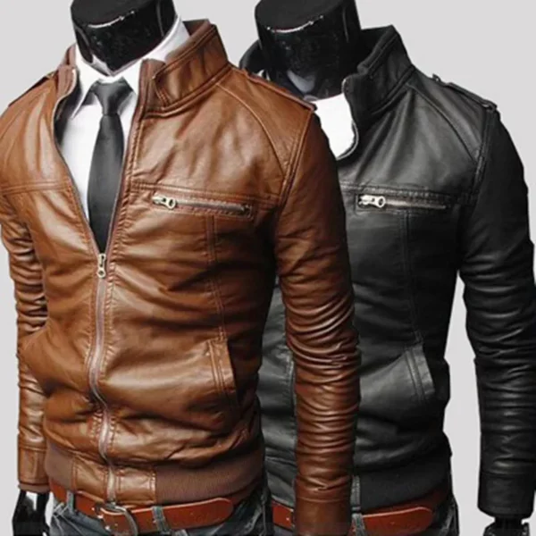 Brand New Men's Motorcycle Leather Jacket Slim Men Faux Leather Jacket Outer Wear Clothing for Male Garment Man Jackets - Image 4