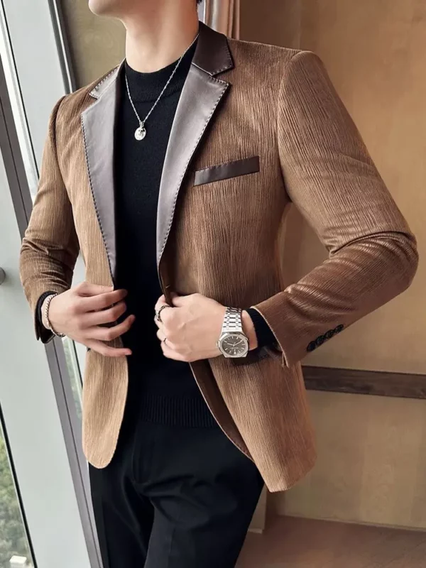 Male Coats Spring Autumn Leather Men's Jackets Splicing Blazers Trendy Joker Vintage Casual Luxury Designer Korean Reviews Many - Image 5