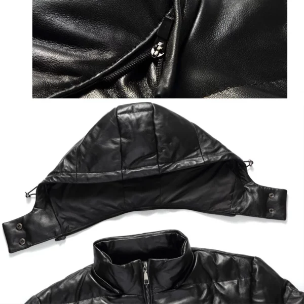 Leather Winter Genuine Duck Down Jacket Men Clothing 2023 Motorcycle 100% Real Sheepskin Coat Men's Down Jackets Hooded 6 - Image 3