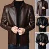 Faux Leather Jacket Stylish Men's Faux Leather Motorcycle Jacket with Stand Collar Zipper Neck Windproof for Cool - Image 4