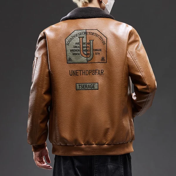 Autumn Men's Leather Jacket Alphabet Embroidered Brand Fashion Trend Casual Male Coat High Street PU Locomotive Top Clothing - Image 4
