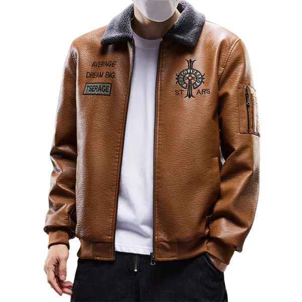 Autumn Men's Leather Jacket Alphabet Embroidered Brand Fashion Trend Casual Male Coat High Street PU Locomotive Top Clothing - Image 5