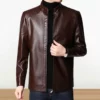 Faux Leather Jacket Stylish Men's Faux Leather Motorcycle Jacket with Stand Collar Zipper Neck Windproof for Cool - Image 5
