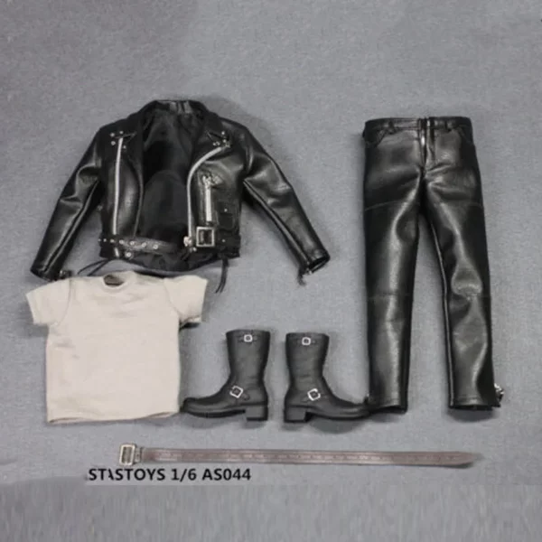 AS044 1/6 Scale Arnold PunK Leather Black Jacket Suits Set Model Locomotive Version Toy Fit 12" Male Figure M35 M34 Body Hobbies - Image 3