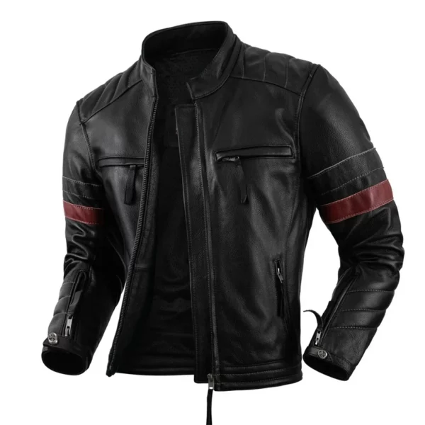 COPERSIAN Natural Cowhide Jackets top layer cowhide men's motorcycle suit Black Stand Collar Short Genuine Leather Coat - Image 3