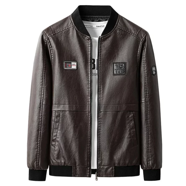Leather Jacket Men's Autumn Alphabet Embroidery Fashion Male Coat All Trends Match Casual Fur Clothing Locomotive Streetwear New - Image 3