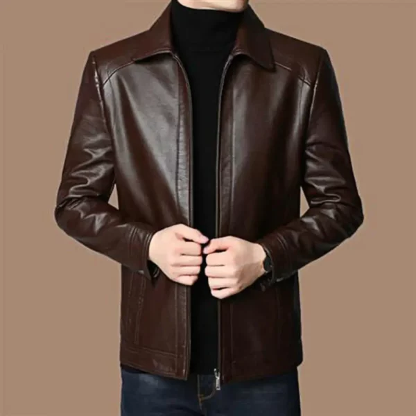 Men Faux Leather Jacket Men's Faux Leather Motorcycle Jacket with Stand Collar Thick Warm Lining Windproof Design for Autumn - Image 3