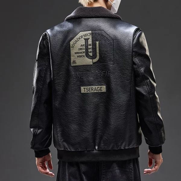 Autumn Men's Leather Jacket Alphabet Embroidered Brand Fashion Trend Casual Male Coat High Street PU Locomotive Top Clothing - Image 2