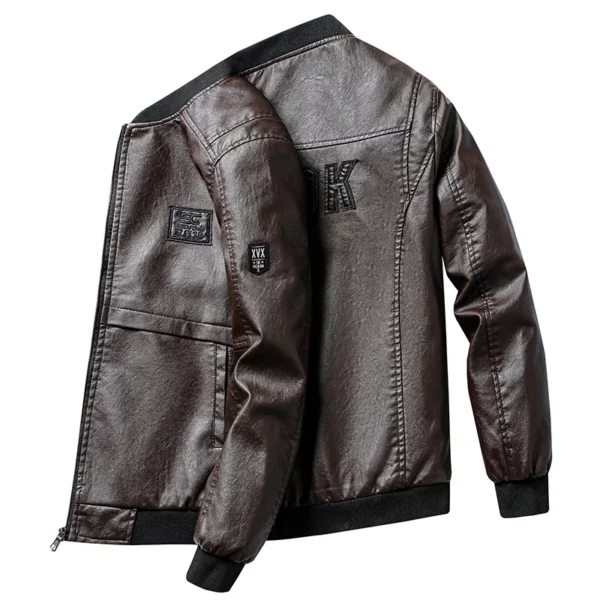 Leather Jacket Men's Autumn Alphabet Embroidery Fashion Male Coat All Trends Match Casual Fur Clothing Locomotive Streetwear New - Image 5