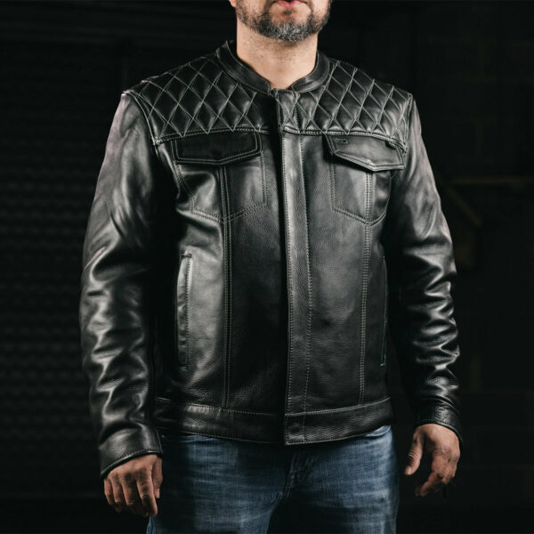 Motorbike Leather Jacket Cinder Men's Cafe Style Leather Jacket - Image 21