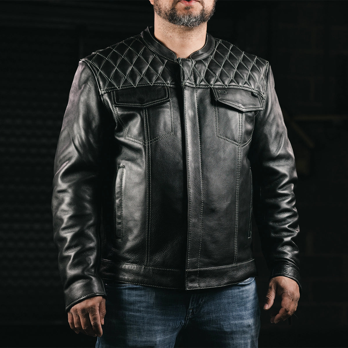 Motorbike Leather Jacket Cinder Men's Cafe Style Leather Jacket - Image 21