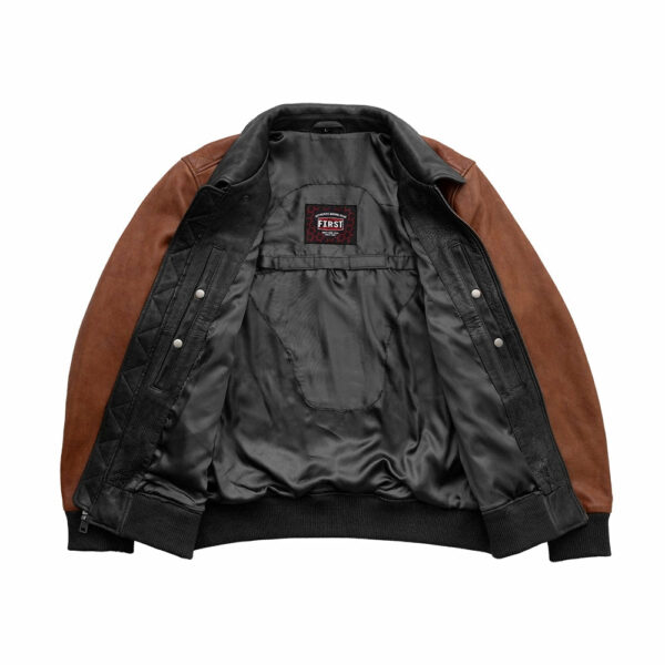 Motorbike Leather Jacket Moto Bomber Two Tone - Men's Leather Jacket - Image 3