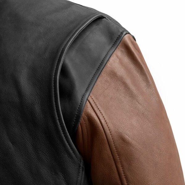 Motorbike Leather Jacket Moto Bomber Two Tone - Men's Leather Jacket - Image 5