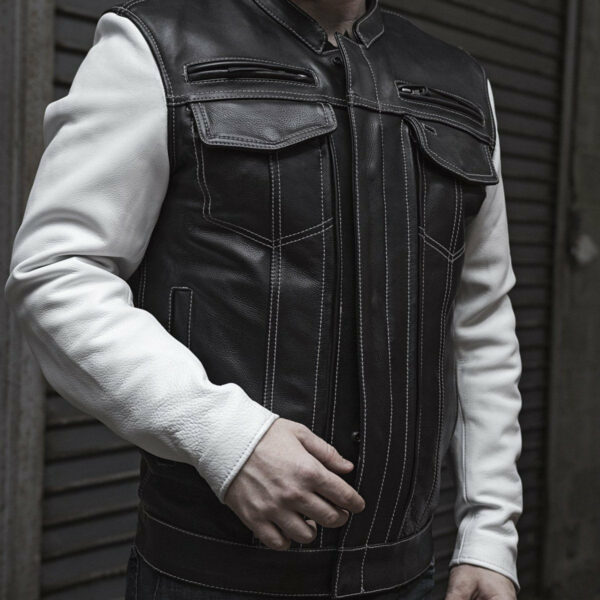 Motorbike Leather Jacket Vincent Men's Cafe Style Leather Jacket - Image 7